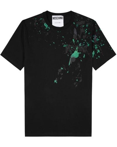 Moschino Paint-splatter Logo-print Cotton T-shirt - Black