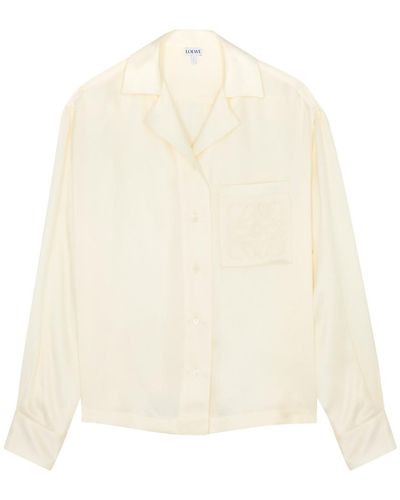 Loewe Anagram-Embroidered Silk-Satin Shirt - White