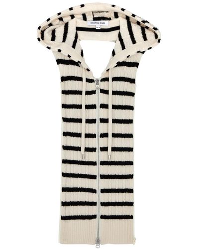 Veronica Beard Bunny Striped Hooded Cable-knit Dickey - White