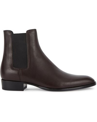 Saint Laurent Wyatt Leather Chelsea Boots, Boots, Pull On - Brown