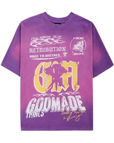 God Made Retribution Printed Cotton T-Shirt - Purple