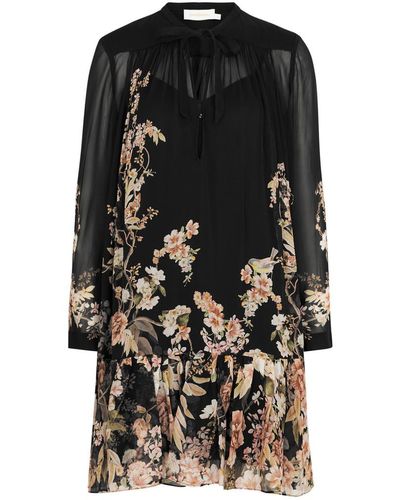 Zimmermann Natura Floral-Print Chiffon Mini Dress - Black