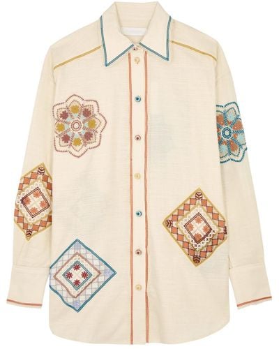 Zimmermann Ottie Doily Crochet-Panelled Cotton Shirt - Natural