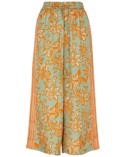 Hannah Artwear Emmy Printed Cropped Silk Trousers - Yellow