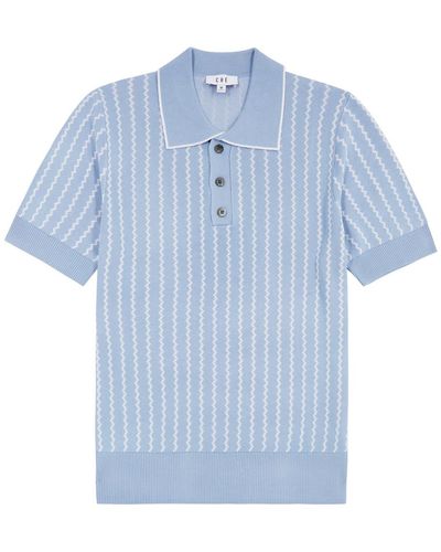 CHE Monaco Striped Knitted Polo Shirt - Blue