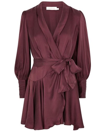 Purple Satin Wrap Dress for Women - Up to 75% off | Lyst