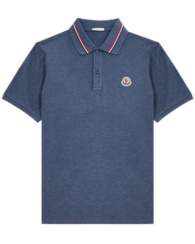 Moncler Logo Piqué Cotton Polo Shirt - Blue