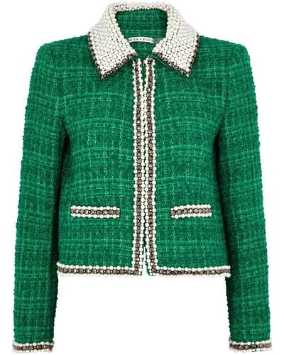 Alice + Olivia Alice + Olivia Kidman Embellished Tweed Jacket - Green