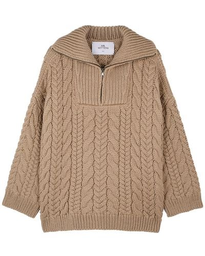 Mr. Mittens Brown Half-zip Cable-knit Wool Jumper - Natural