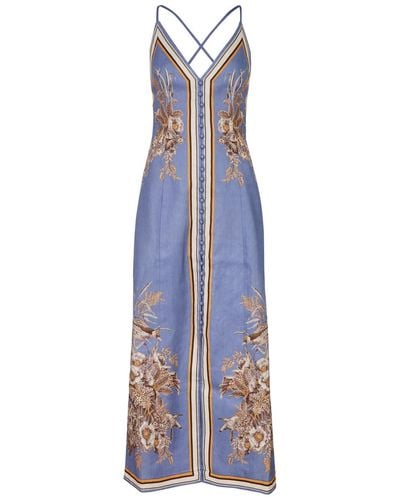 Zimmermann Ottie Printed Linen Maxi Dress - Blue