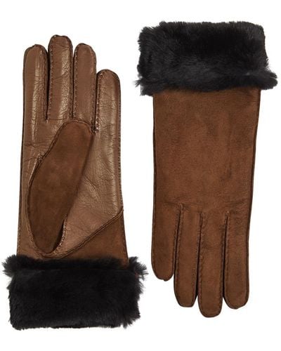 Agnelle Tina Fur-lined Suede Gloves - Brown