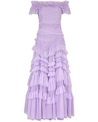 Needle & Thread Wild Rose Ruffled Tulle Gown - Purple