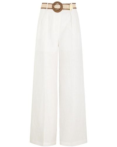 Zimmermann Golden Tuck Wide-Leg Linen Trousers - White