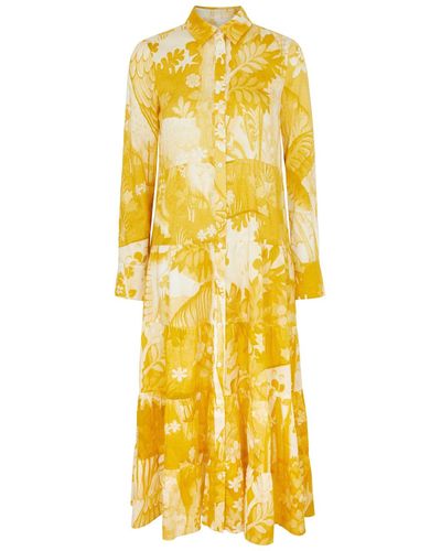 Erdem Printed Cotton Midi Shirt Dress - Yellow