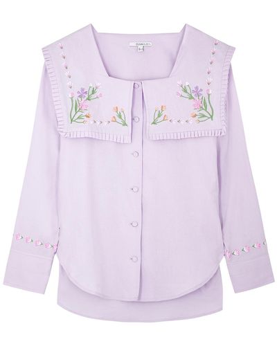 Olivia Rubin Nakita Floral-embroidered Cotton Shirt - Purple