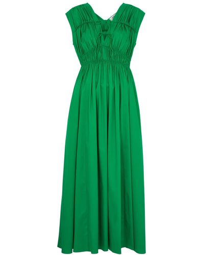 Diane von Furstenberg Gillian Ruched Cotton-Blend Maxi Dress - Green