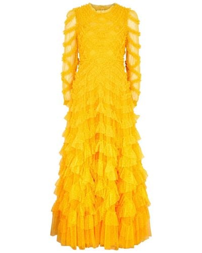 Needle & Thread Lana Ruffled Tulle Gown - Yellow