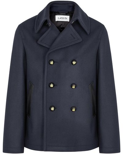 Lanvin Navy Double-breasted Wool Peacoat - Blue