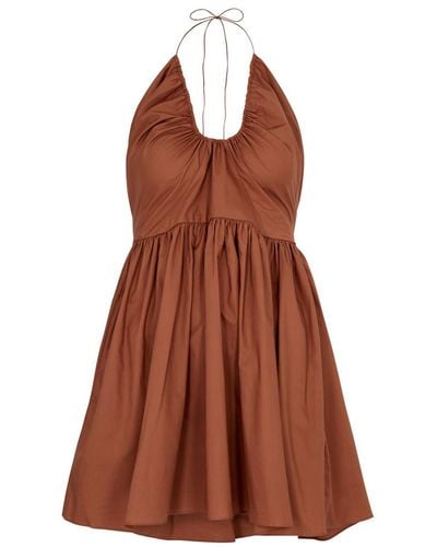 Matteau Halterneck Cotton Mini Dress - Brown