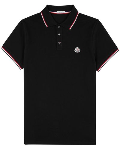 Moncler Piqué Cotton Polo Shirt - Black