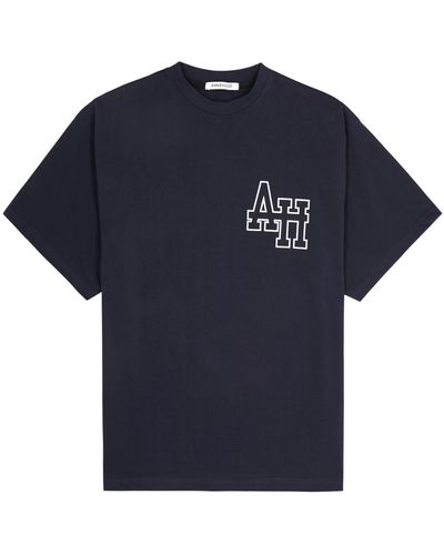 Annie Hood College Logo-Print Cotton T-Shirt - Blue