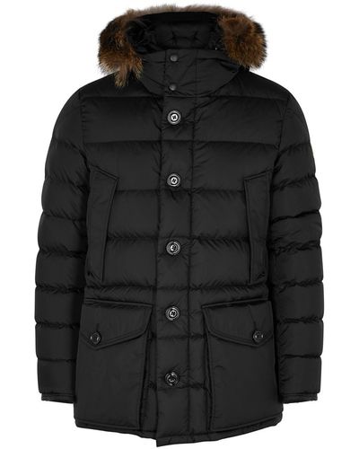 Moncler Cluny Fur-Trimmed Quilted Shell Coat - Black