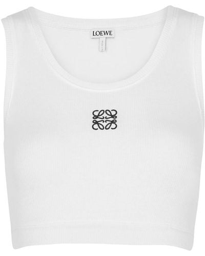 Loewe Anagram Cropped Stretch-Cotton Tank - White