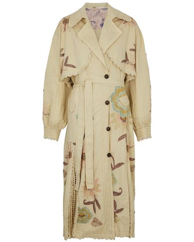 Free People Forget Me Not Embroidered Trench Coat - Natural