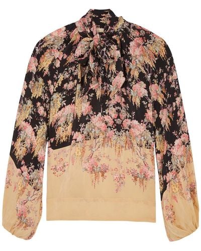 byTiMo Floral-print Satin Blouse - Brown
