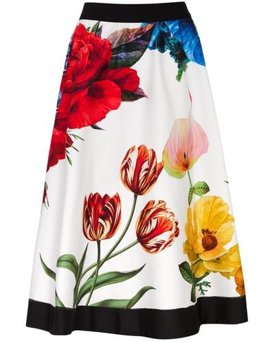 Alice + Olivia Earla Floral-Print Stretch-Cotton Midi Skirt - Multicolor