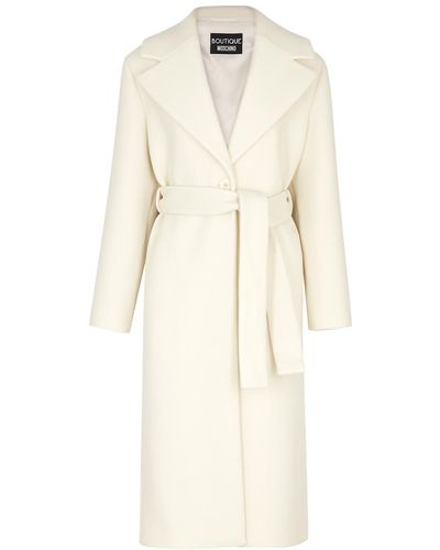 Boutique Moschino Ivory Belted Wool-blend Coat - Natural