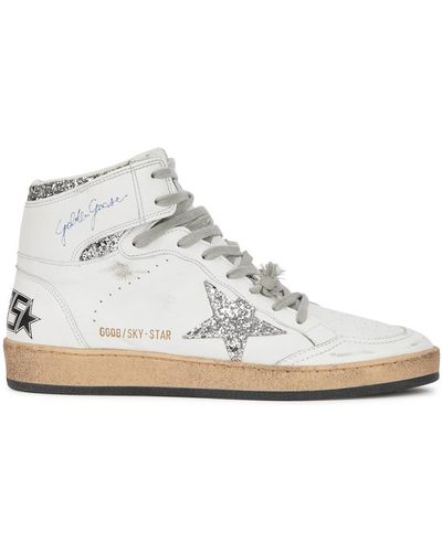 Golden Goose Sky Star Distressed Leather Hi-top Sneakers - White