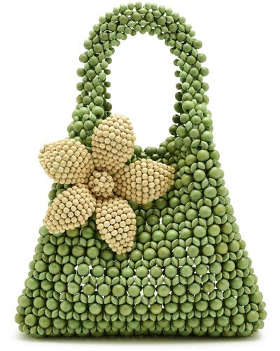 Aranaz Flora Beaded Top Handle Bag - Green