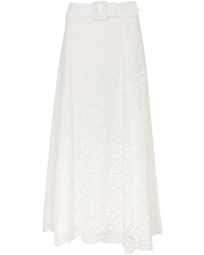 Veronica Beard Vintry Broderie Anglaise Cotton Midi Skirt - White