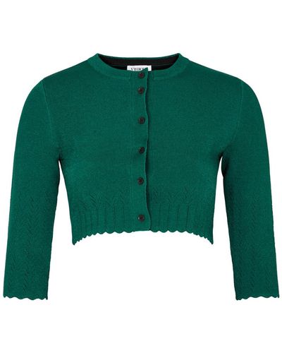 Victoria Beckham Vb Body Glittered Cropped Stretch-knit Cardigan - Green