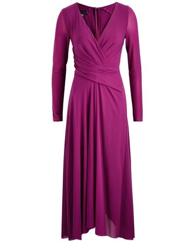 Talbot Runhof Draped Jersey-Mesh Midi Dress - Purple