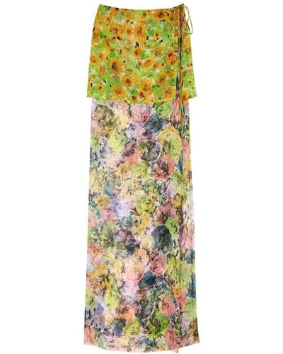 Dries Van Noten Floral-print Silk-chiffon Maxi Skirt - Yellow
