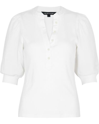 Veronica Beard Coralee Ribbed Stretch-cotton Top - White