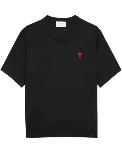 Ami Paris Logo-Embroidered Cotton T-Shirt - Black