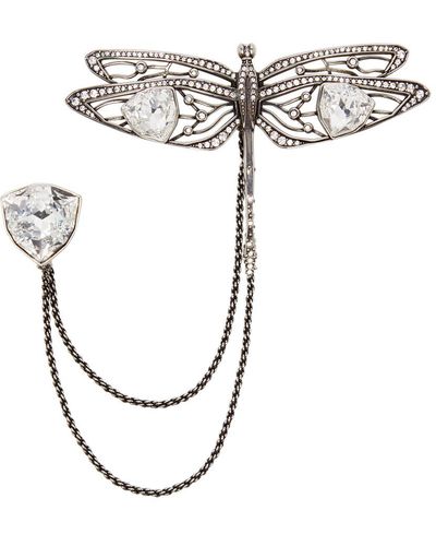 Alexander McQueen Dragonfly Embellished Brooch - Metallic