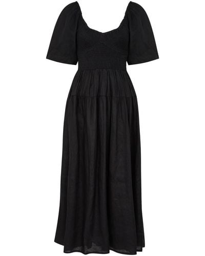 Faithfull The Brand Rosarico Linen Midi Dress - Black