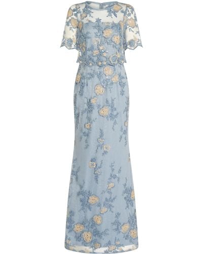 Adrianna Papell Embroidered Popover Gown - Blue