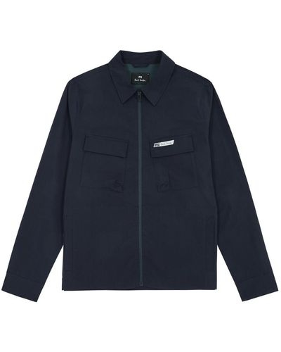 PS by Paul Smith Logo Cotton-Blend Overshirt - Blue