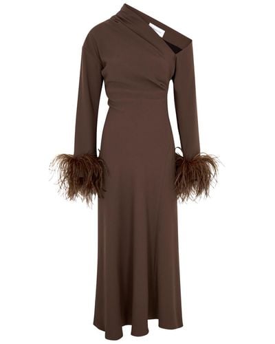 16Arlington Adelaide Feather-trimmed Maxi Dress - Brown