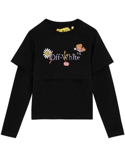 Off-White c/o Virgil Abloh Off- Kids Funny Flowers Printed Layered Cotton Top (4-10 Years) - Black