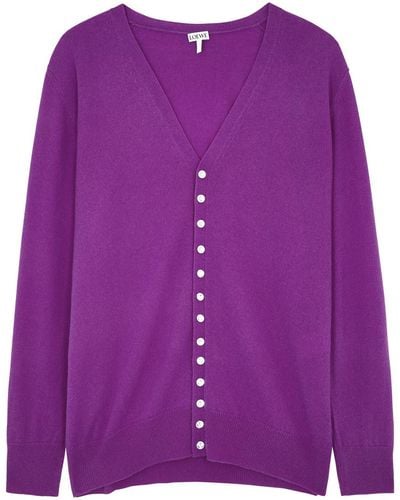 Loewe Crystal-Embellished Cashmere Cardigan - Purple