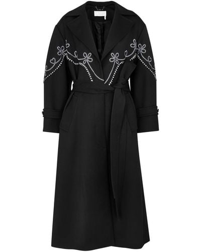 Chloé Embroidered Wool Coat - Black