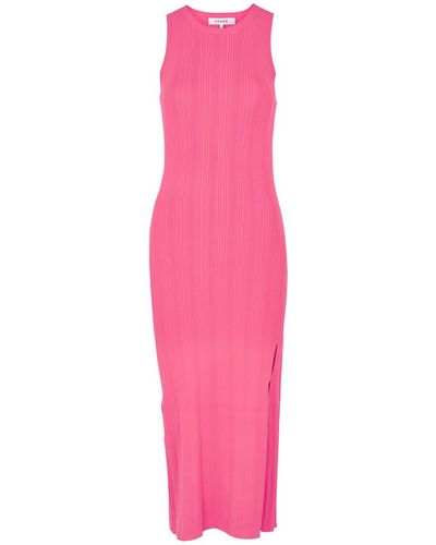 FRAME Cut-out Ribbed-knit Midi Dress - Pink