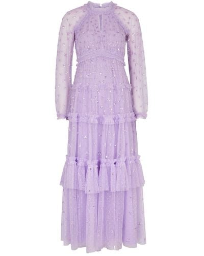 Needle & Thread Kisses Sequin-embellished Tiered Tulle Gown - Purple