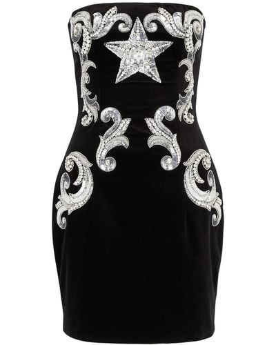 Balmain Crystal-embellished Strapless Velvet Mini Dress - Black
